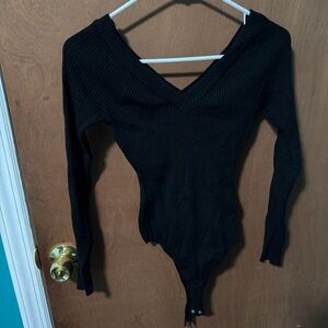 Black Off the Shoulder Ribbed Women's Bodysuit